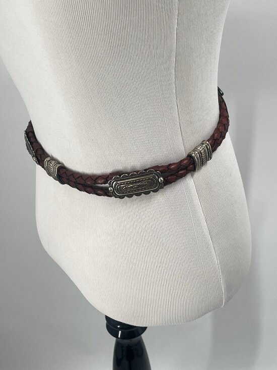 Vtg 1996 Justin Genuine Leather Belt Brown Braided Western Silver Buckle Sz 26 main image 6